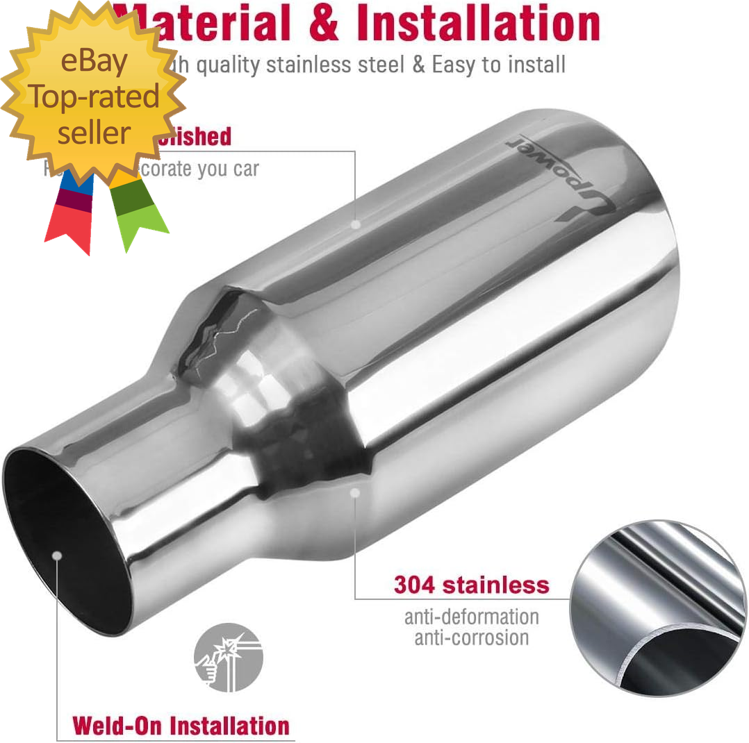3 Inch To 4 Inch Exhaust Tip – 12 Inch Stainless Steel Bolt-On Tailpipe For Cars & Trucks