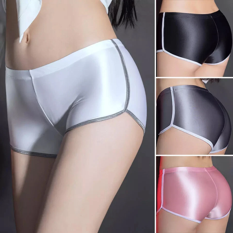 Mujer Aceite Brillante Brillante Ropa Interior Niño Pantalones Cortos Satén Wetlook Bragas Boxer-Briefs⇓ Foto 4 de 4
