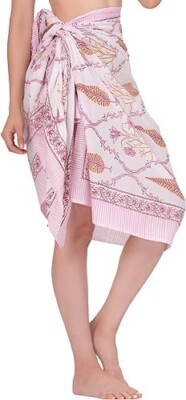 Blockdruck Warp Frau Bikini Überziehen Bademode Pareo Hand Sarong Strandkleid