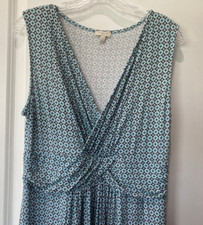 Talbots Sz L Blue Maxi Knit Rayon Dress Surplice Gathers Beach Cruise Resort