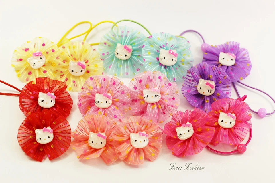 MARKENLOS 2x Haargummis Blume Hello Kitty Mädchen Haarschmuck K017