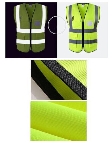 Hi Vis Safety Vest Reflective High Visibility Tape Zip Up Workwear Pocket Night - Picture 5 of 13