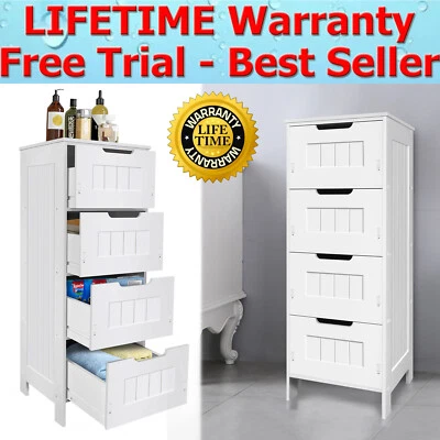 Bathroom Cabinet Free Standing Storage Unit 4 Drawers Floor Cupboard Wood White