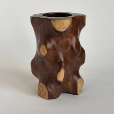 Wood Pot Pencil Or Paint Brush Holder 6.5” Tall Rustic Woods Cabin Cottagecore