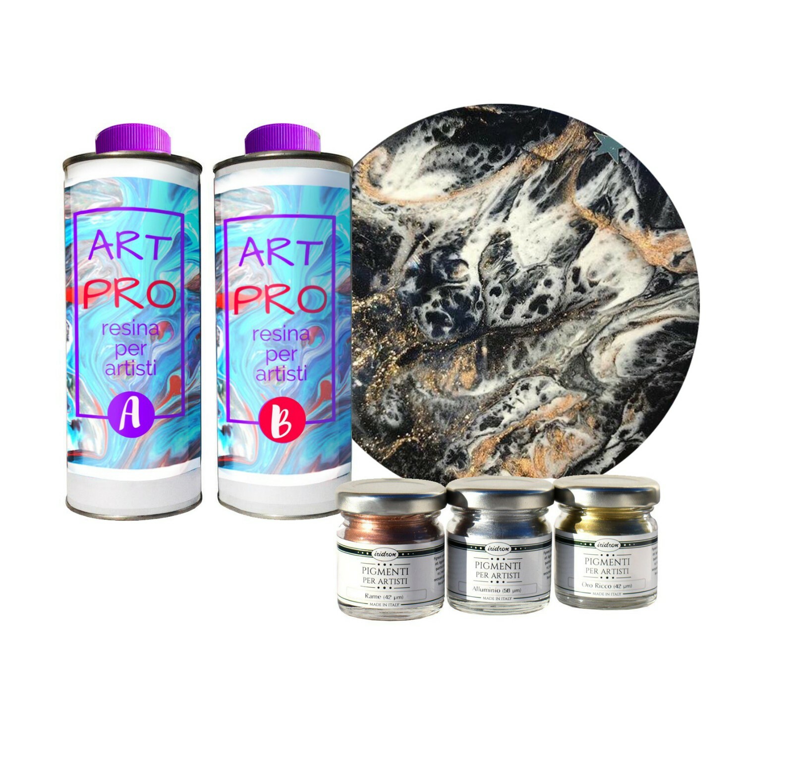 Résine transparente Art Pro 1.6kg kit pigments métalliques pour moulage et inclusion