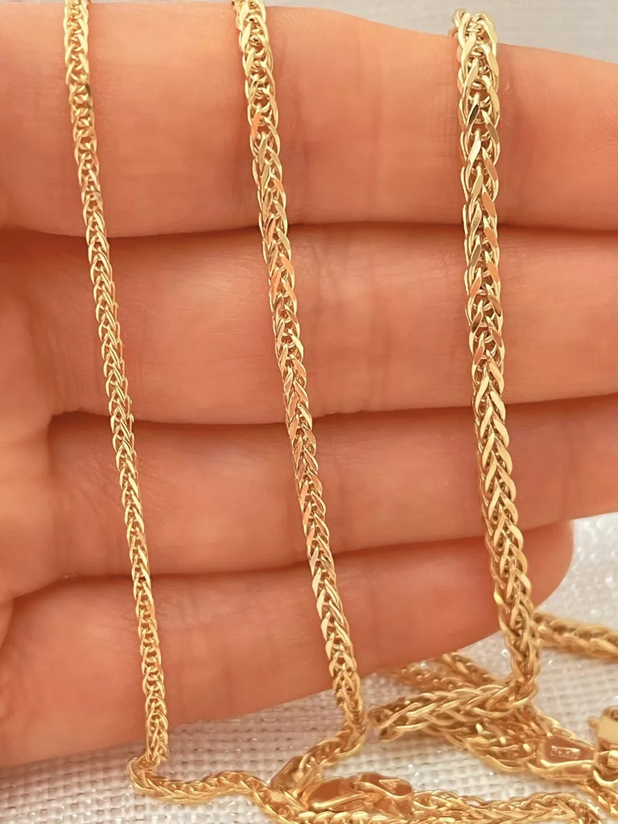 Real 14K Gold Yellow White Hollow Square Wheat Chain Necklace Italy Men Women