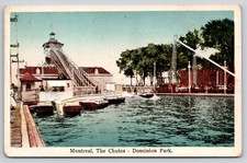 The Chutes Dominion Amusement Park Montreal CA Postcard Boat Thrill Ride Flumes