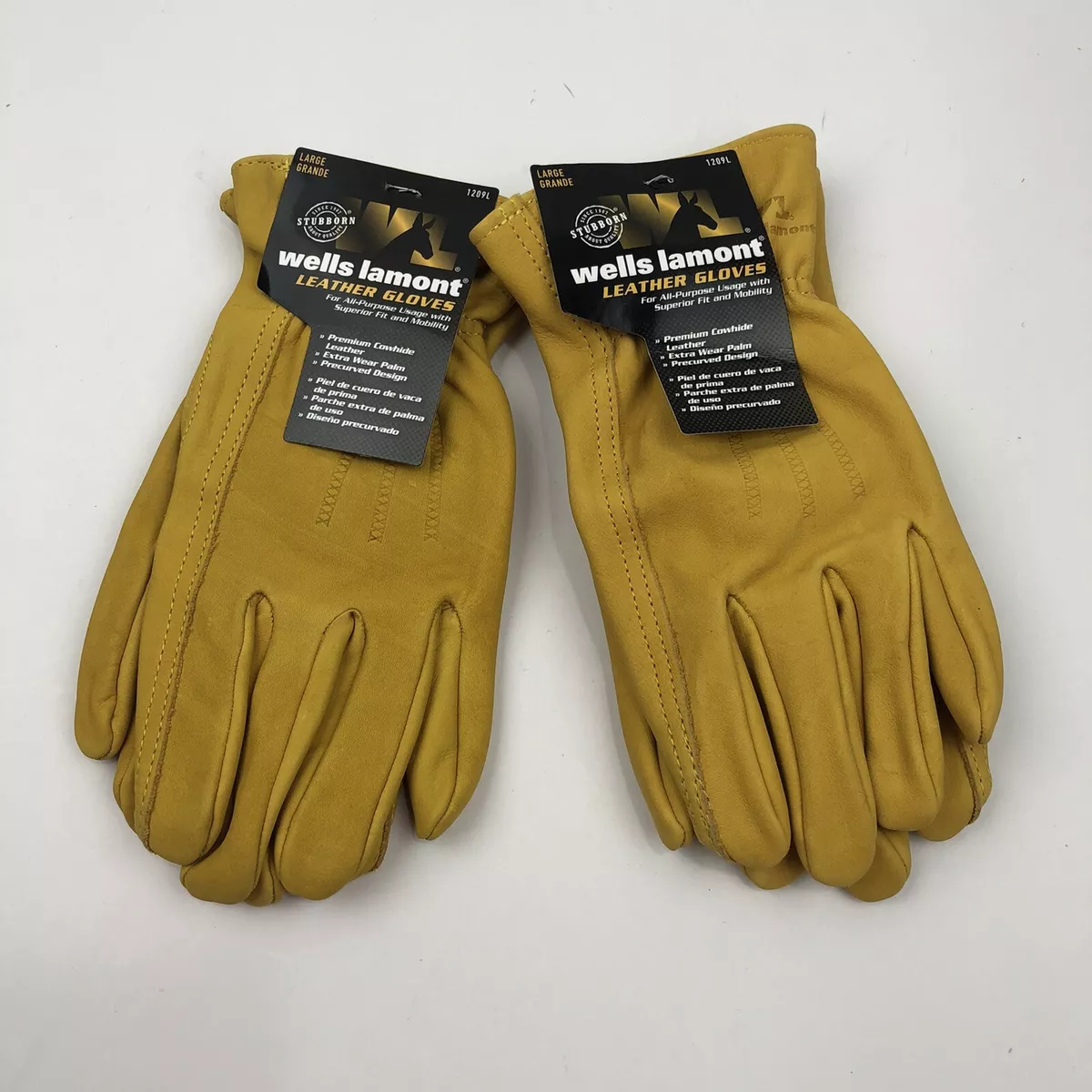 2 Pack Leather Work Gloves Premium Wells Lamont All Purpose Large