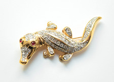 ATTWOOD & SAWYER VINTAGE CROCODILE ALLIGATOR LIZARD ANIMAL BROOCH CRYSTAL 7CM 