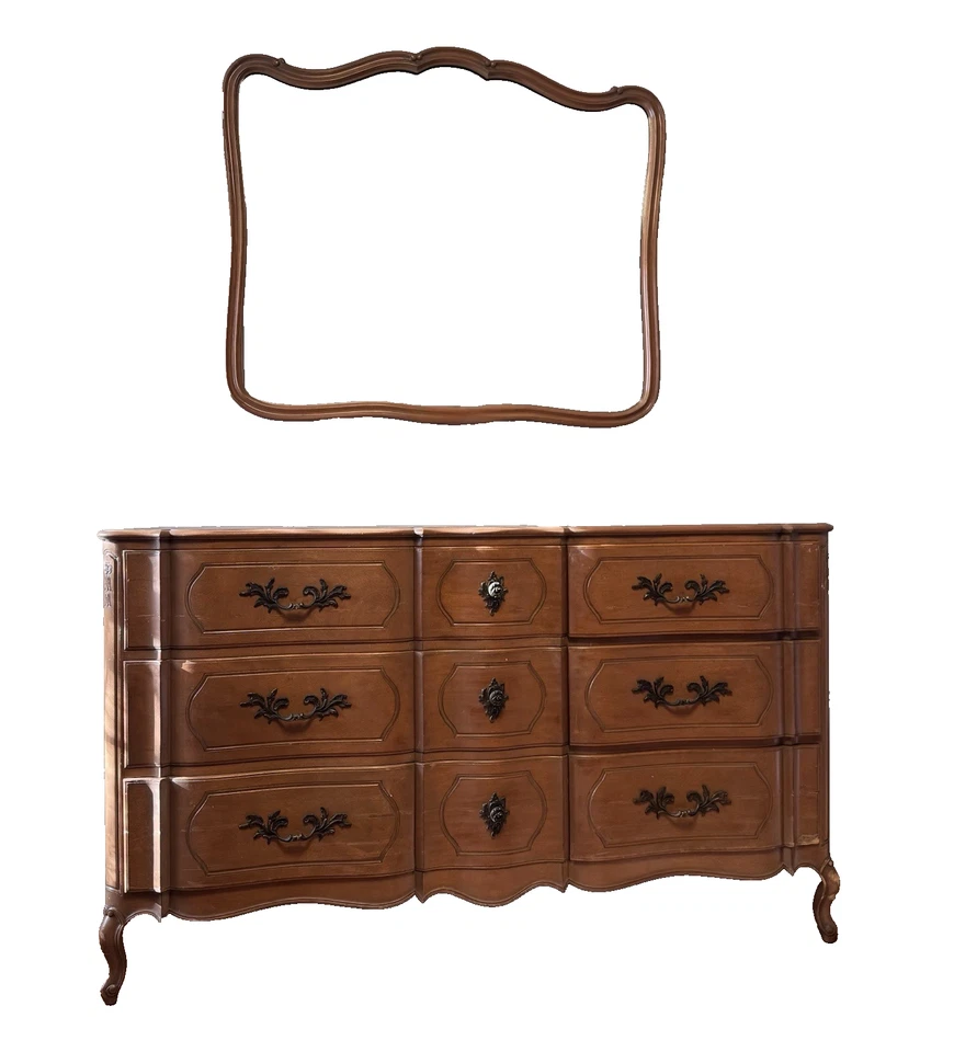 Juego de tocador y espejo vintage de 9 cajones de caoba personalizado Joseph Gerte Boston de los años 40 Foto 2 de 4