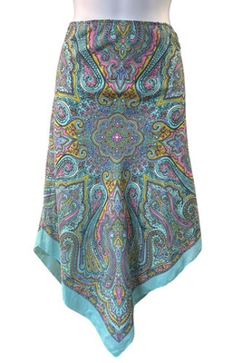 #ad Vintage Rona Multicolor Paisley Handkerchief Hem Skirt Boho Y2K Festival L $17.99