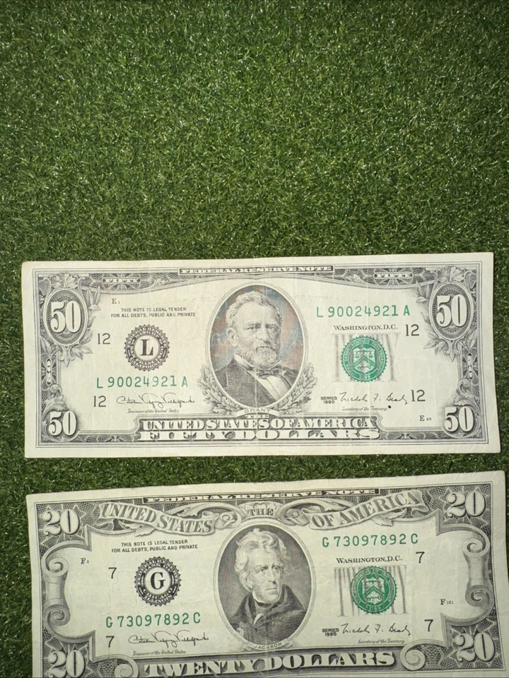 2-$50 1-$20 1-$5 Vintage 1990 1993 1995 Series Bills California Chicago New York - Image 3 of 4