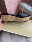 Michael Kors Women's Black Leather Wedge Slide Sandals Logo Chain US 6.5 M — photo 3