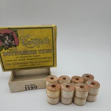 CORTICELLI SILK COMPANY kitten Thread RARE VTG 10 Yd 1190 Blue White w/ BOX 