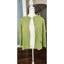 Ruby Rd Zip Front Jacket Women Size 14 Green Excellent Peplum Back 3/4 Sleeve