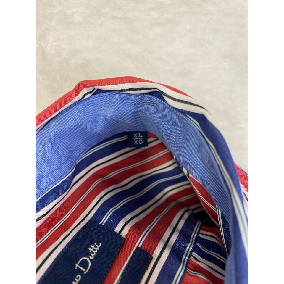 Massimo Dutti Men's Slim Fit Striped Dress Shirt XL Red Blue White Button Down - Image 3 of 4