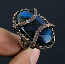 Labradorite Handmade Gemstone Copper Wire Wrapped Ring Jewelry Gift For Love