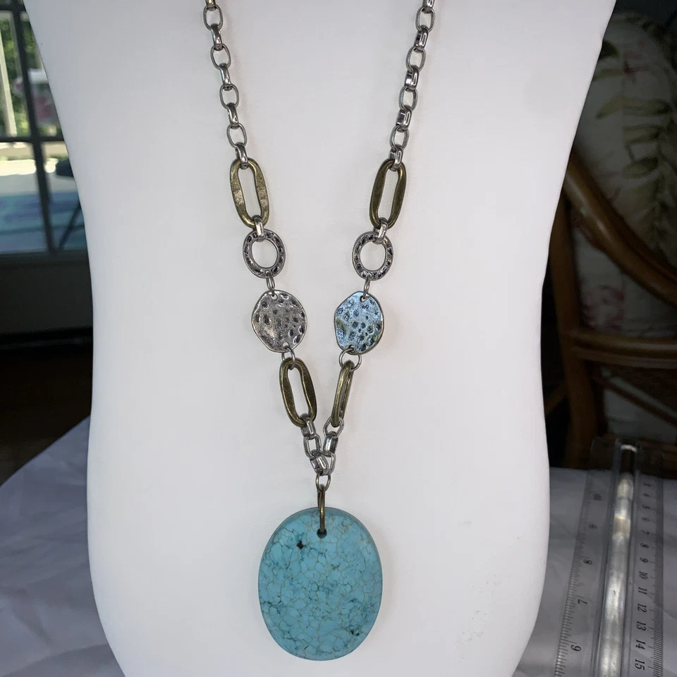 Cadena de Metales Mezclados Estilo Vintage Piedra “Turquesa” Lg Facéticada Rubí Foto 3 de 4