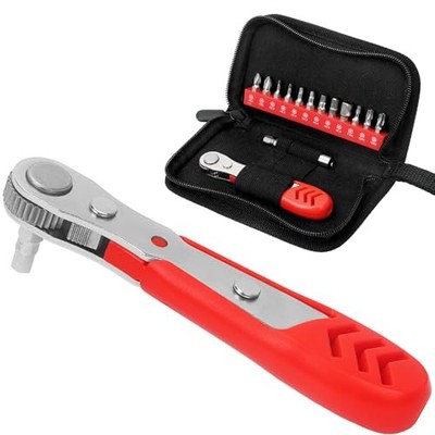  Right Angle Screwdriver 14 Piece Mini Ratchet Set, 14 in 1 With Zipper Pouch