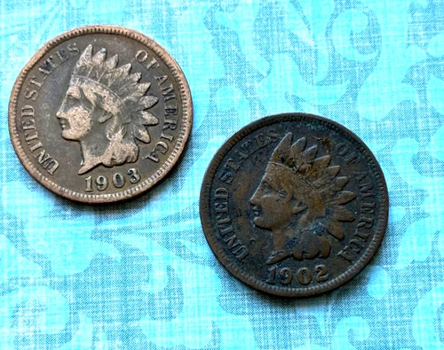 COOL LOT of  1903/1902 Indian Pennies. w/"Very Good" details. Opposites Attract!