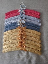 Lot of 12 VTG Padded Satin Covered Clothes Hangers w Bows Gold Blue Pink