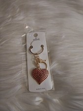 Red Goldtone Crystal Stone Heart Shaped Pendant Keychain Handbag Charm