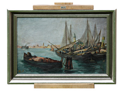 Attributed to Mici von Farnady Venice Boats Oil Painting, Signed Framed OOAK