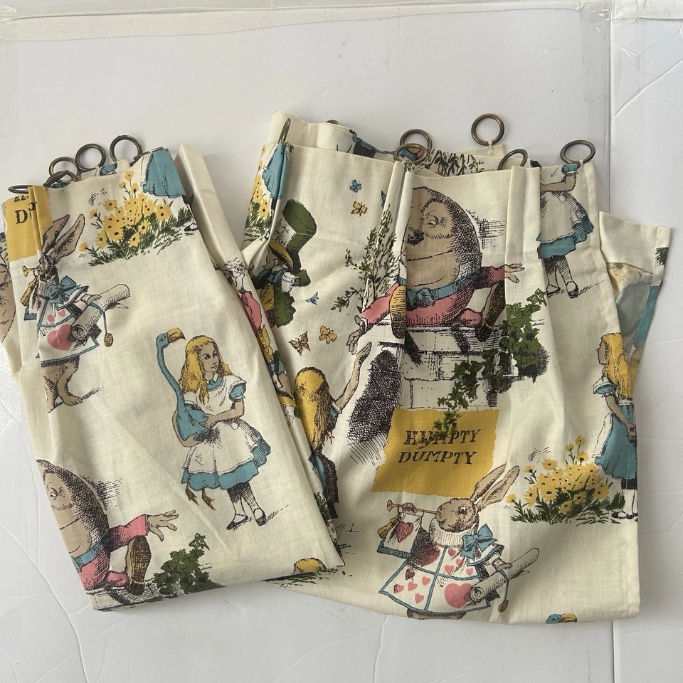 Vintage Nursery Rhyme Canvas Panels Set Humpty Dumpty Alice Rabbit 22x31 in - Image 2 of 4