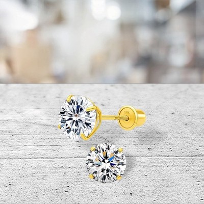 2 Karat Moissanit Ohrstecker Schraubverschluss - 14 Karat Gelbgold - funkelnd