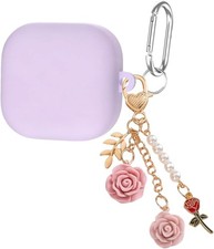 Samsung Galaxy Buds4 / 4Pro Case Cover with Flower Keychain, Cute Soft Silicone