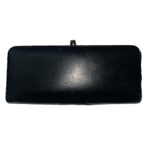 Vintage 1980s Baronet Women's Leather Black Kiss Lock Clutch Wallet