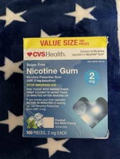 CVS Health Nicotine Gum 2mg 160 Ct Stop Smoking Aid Uncoated Exp 10/27