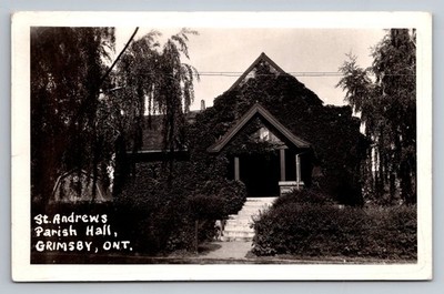 Vintage St. Andrews Parish Hall Grimsby Ontario Black & White Postcard 1941