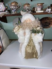 Santa Claus for decor 16" tall white/ gold and cream color carrying packages