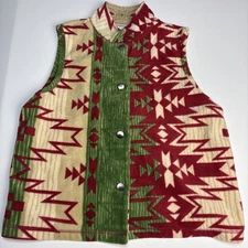 Rebecca Malone Women's XL Vest Fleece Green Red Cream Sleeveless Collared Warm 