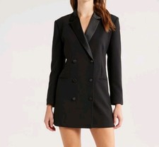 French Connection Size 6 Black Carey Long Sleeve Blazer Minidress Msrp $178