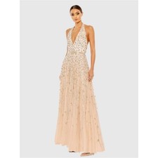 Mac Duggal 5654 Pink Floral Embellished Halter Strap A Line Gown Size 14 NWT