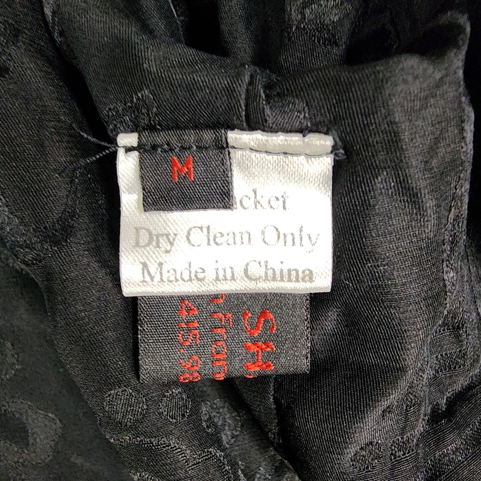 Chaqueta Old Shanghai Mujer Mediana Azul Negro Brocado Rana Asiática Botón Abrigo Foto 3 de 4