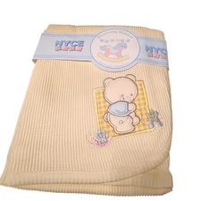 Nyce Kids Receiving Blanket Yellow Teddy Bear 100 Cotton Thermal Knit 30x36