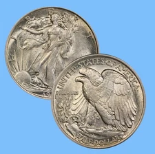 (1) Brilliant AU/Uncirculated Walking Liberty US Silver Half Dollar ~ 90% BU UNC