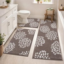 HEBE Bathroom Rugs Set 3 Piece, Non Slip Washable Absorbent Bath Mat Set 