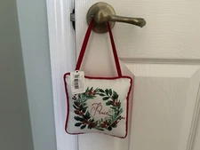 Transpac Fabric Emroidered Mini Pillow Hanging Decor, Peace, NWT
