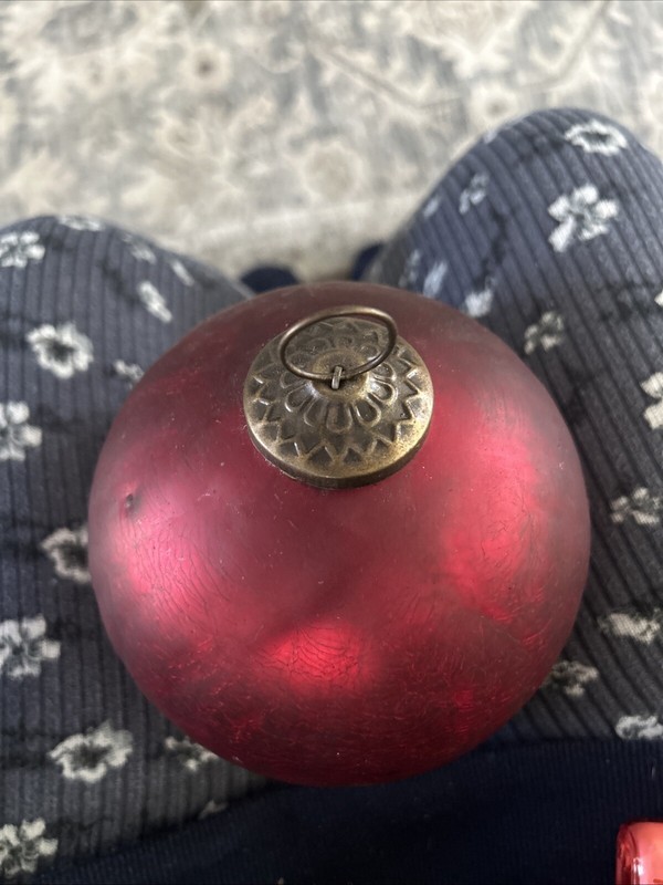 Vintage Kugel Style Heavy Lovely Red Crackle Glass Christmas Ornament