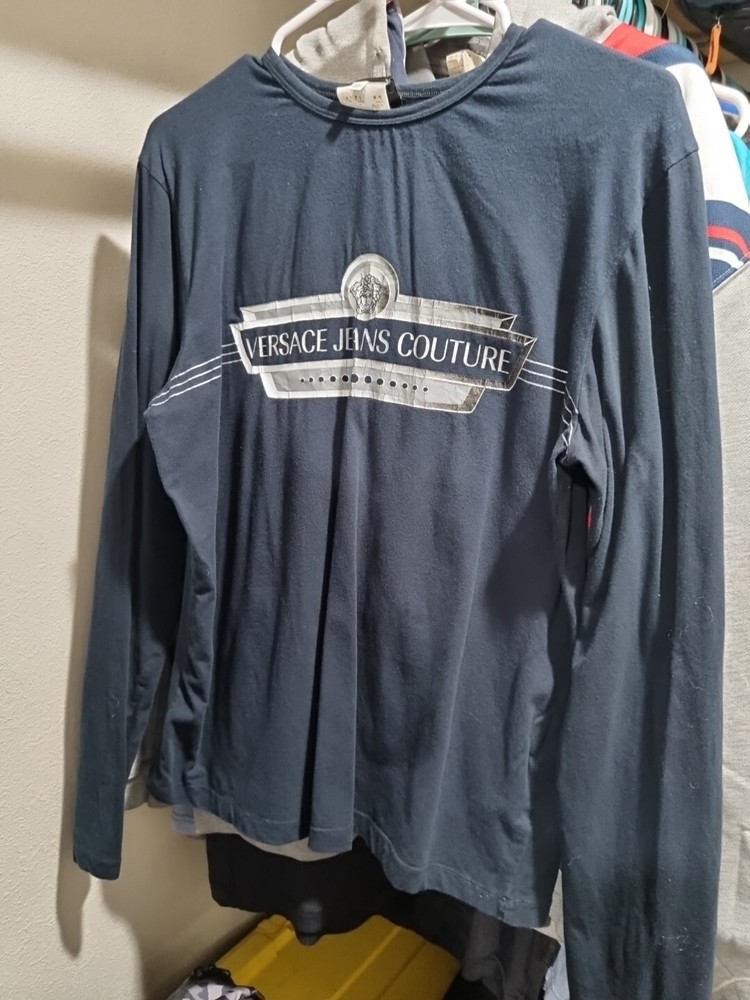 VERSACE JEANS COUTURE CARBON PRINT T SHIRT Long Sleeve Blue Size 3XL Like 1XL