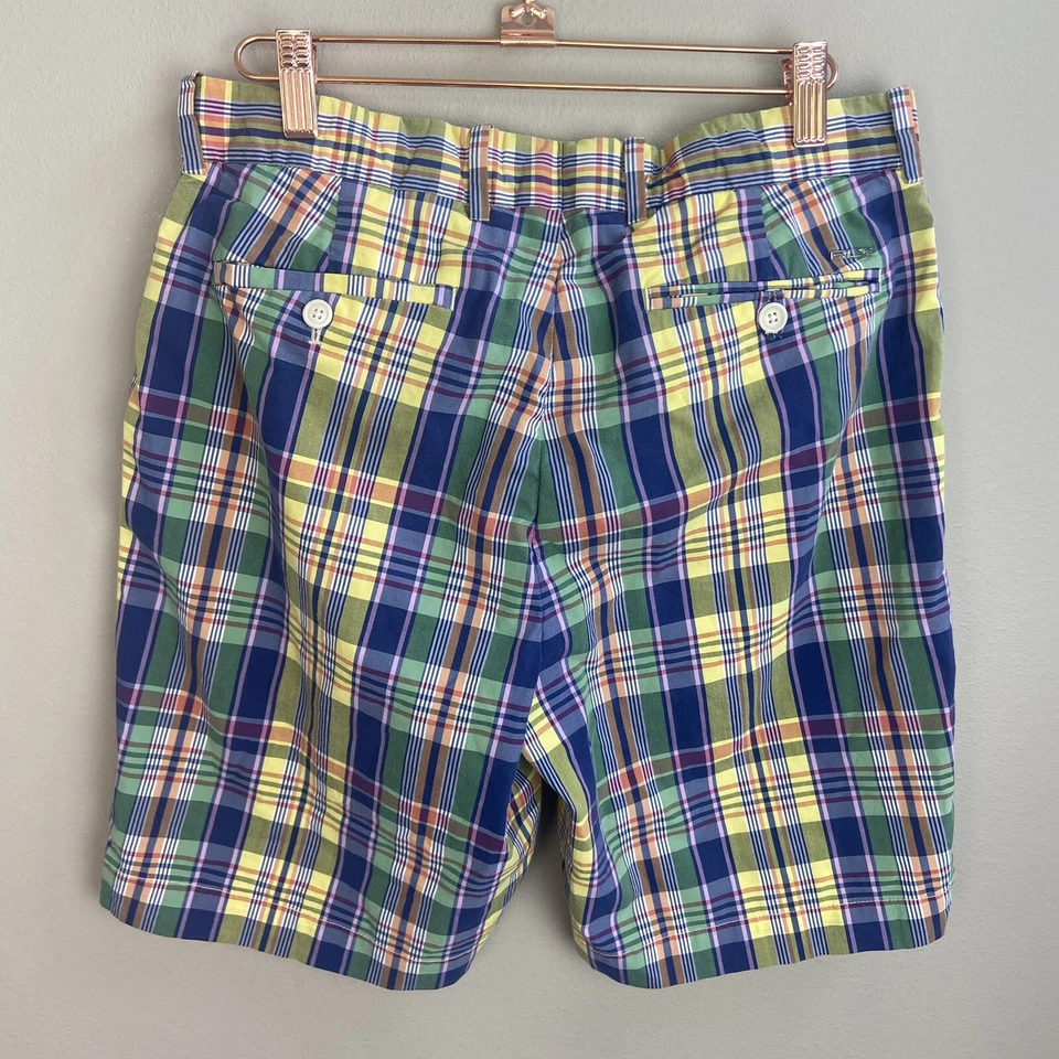 Pantalones Cortos de Golf Ralph Lauren RLX a Cuadros 30 Azul Amarillo Preppy Frat Masters Foto 4 de 4