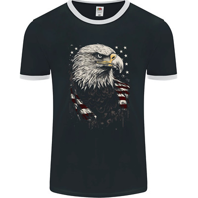 American Eagle With USA Flag Herren Ringer T-Shirt FotL