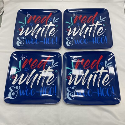 Pier1 American 4th Fourth of July Red White & Woo-Hoo Salad Plate Set 4 Pier 1