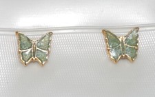   Vintage 14K GF Small Design Green Enamel Butterfly   Stud Earrings