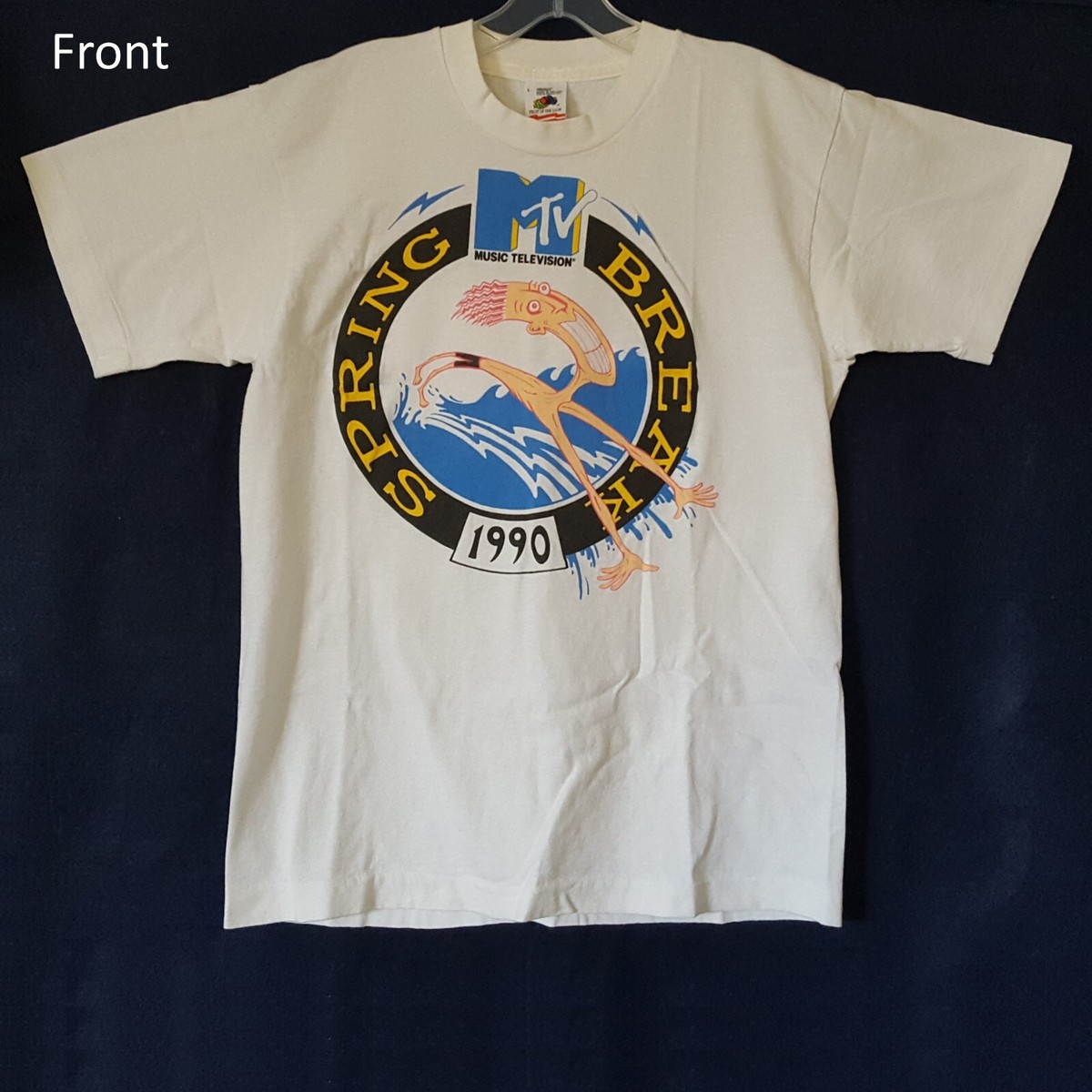 FRUIT OF THE LOOM / 90s/USA製/MTV/Tシャツ/L/コットン/WHT Vtg 1990 MTV Music Television SPRING BREAK 1990 White ~M Single