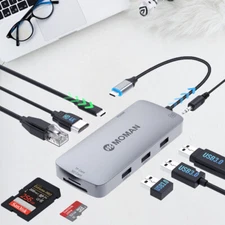 Moman USB C Hub 9 in 1 Card Reader USB 3.0 5Gbps With 3.5mm Audio Connector